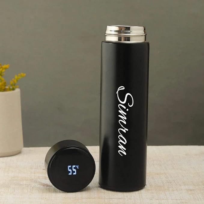 Stainless Steel Customised Name Temperature Bottle, Black, 500 ml