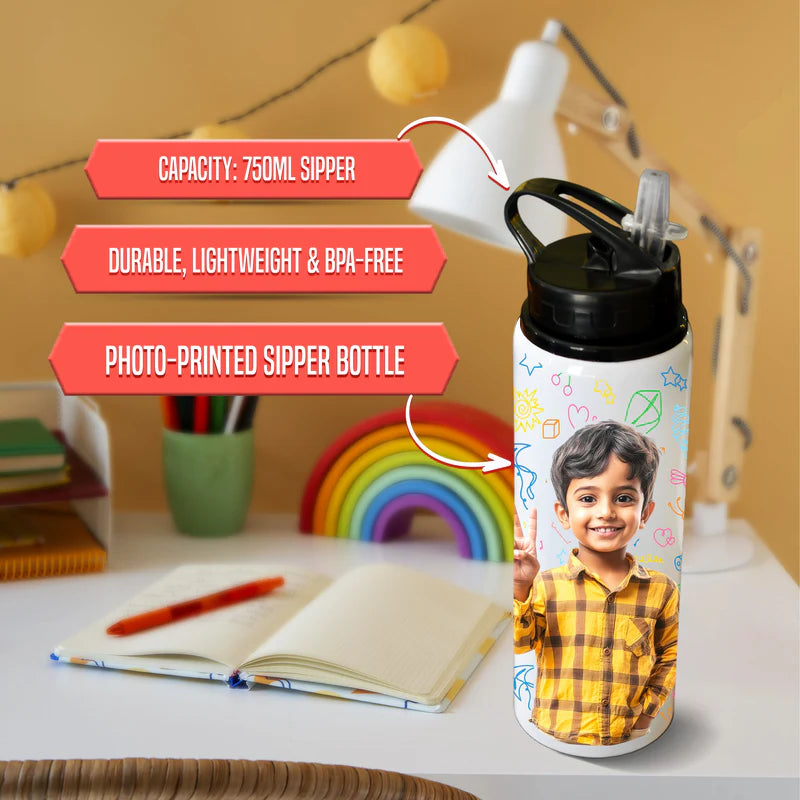 Sipper Bottle 750ml – Custom Water Bottle with High Quality Photo & Name Print
