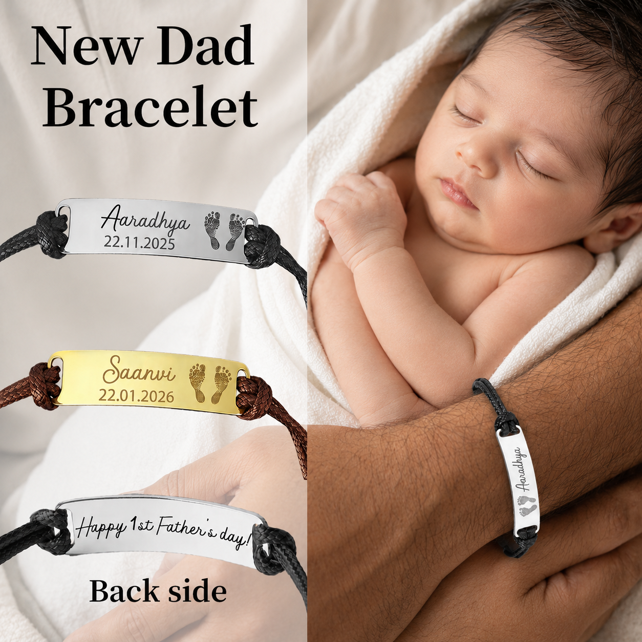 Custom Baby Footprint Bracelet, Father's Day Gift , First Time Dad Gift