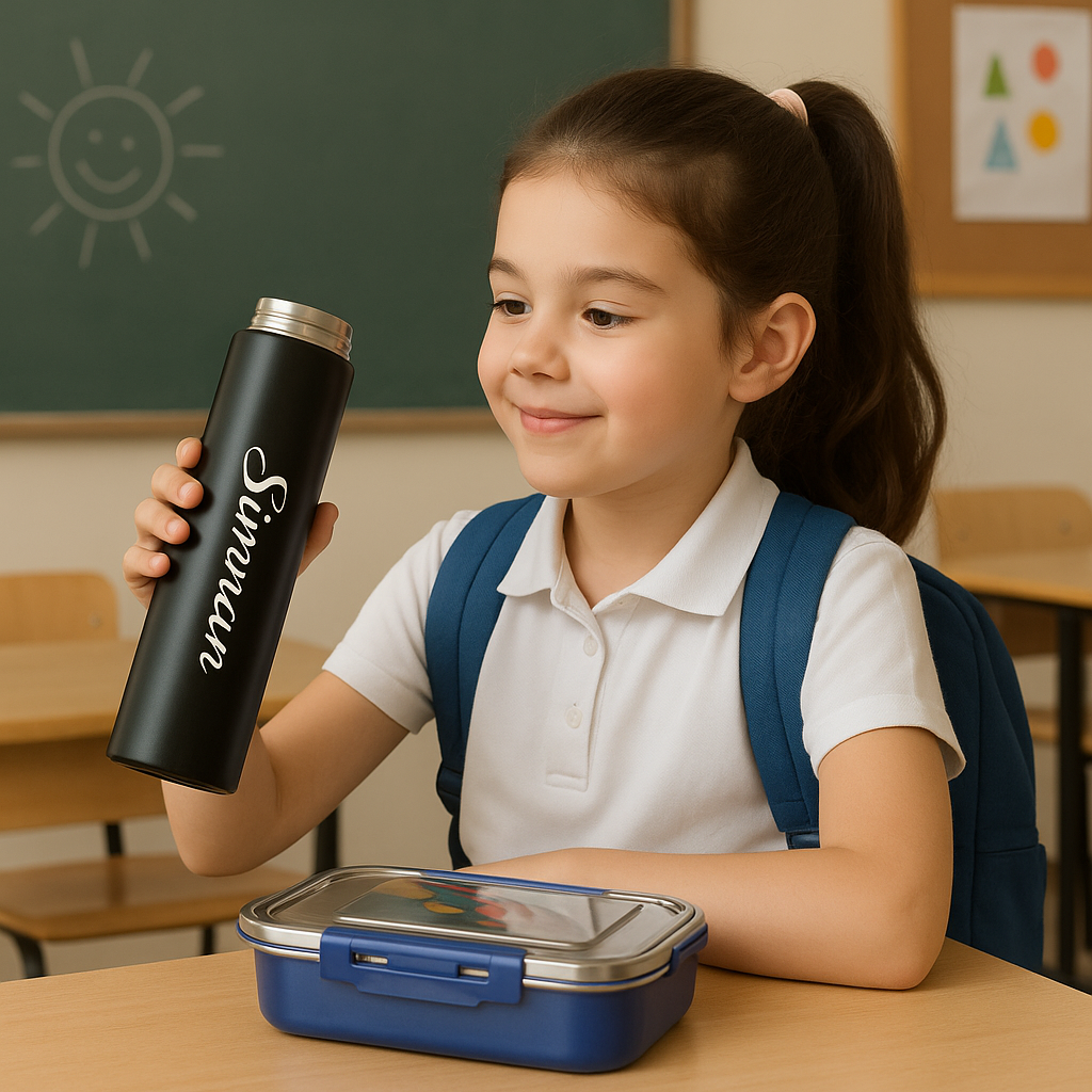 Stainless Steel Customised Name Temperature Bottle, Black, 500 ml